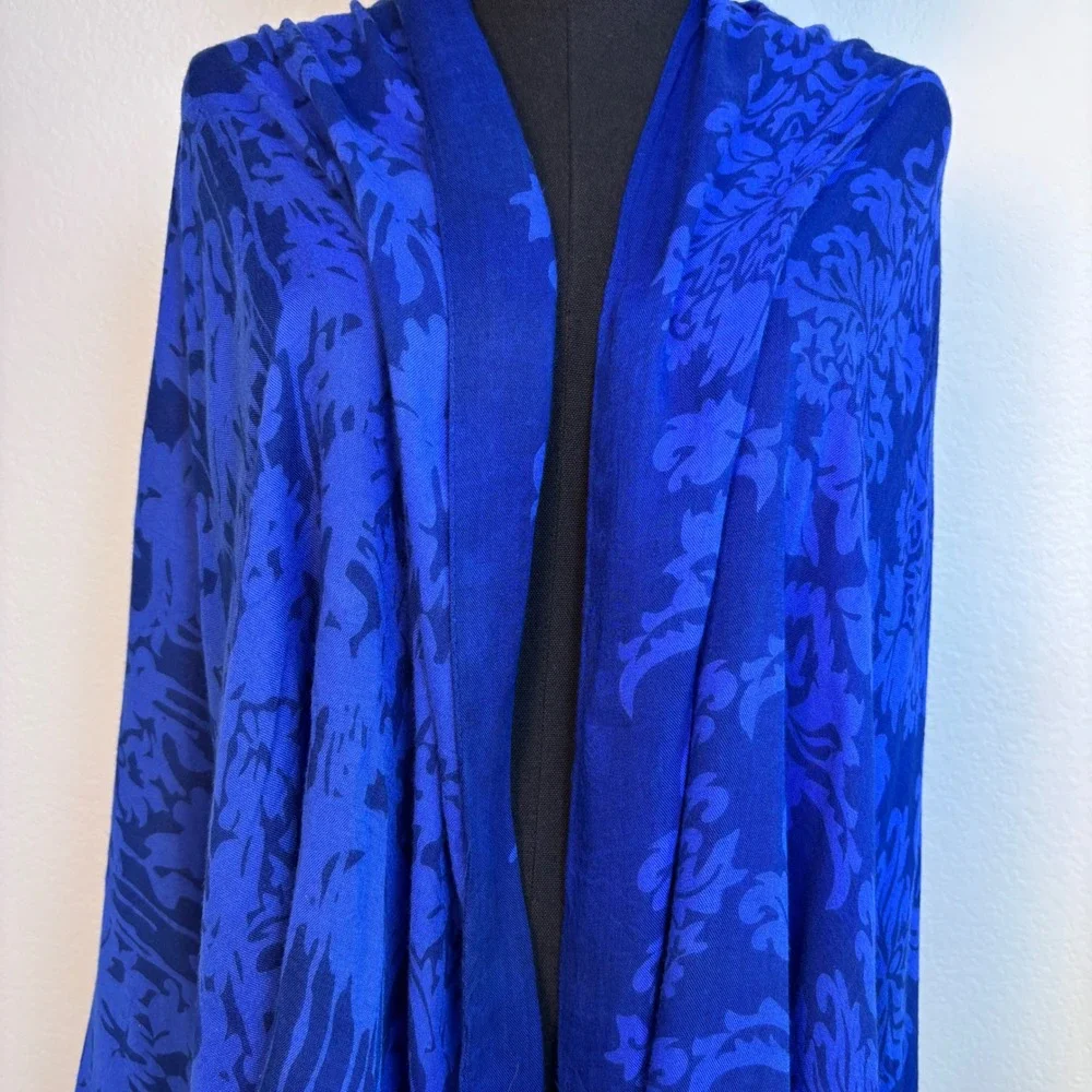 Stella & Dot Cobalt Blue Damask Floral Oversized Scarf Wrap Shawl 68x38